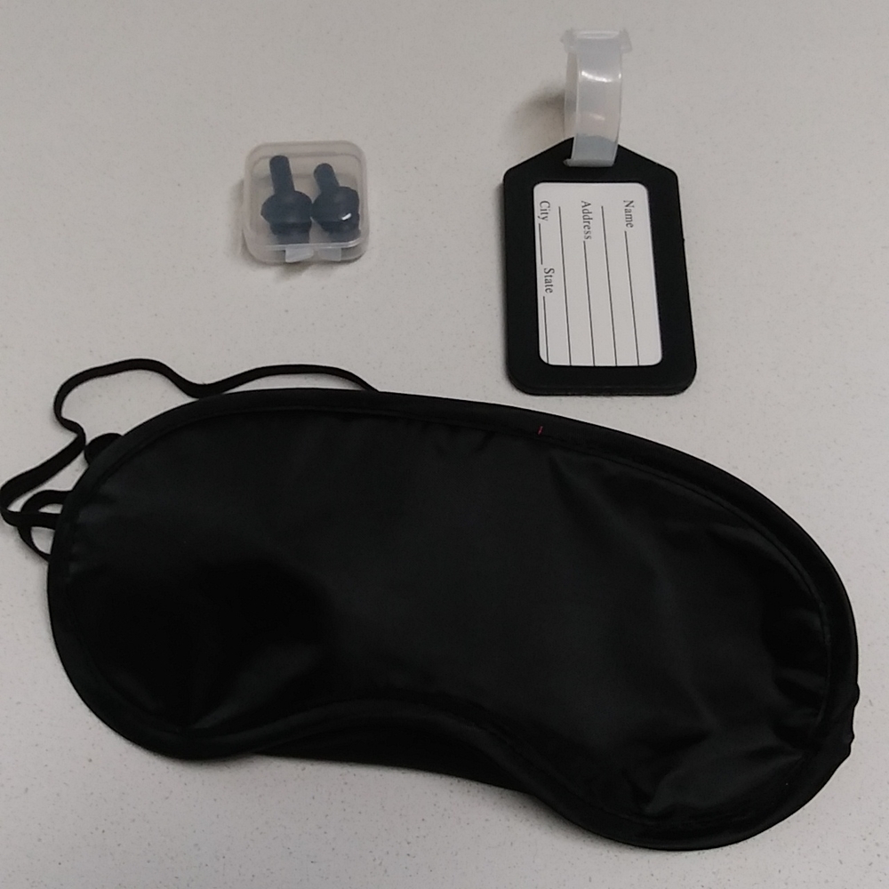 Bundle 4 Travel Items; Eye Mask+Ear Plugs +Tag ID+  Luggage Handle Wrap …